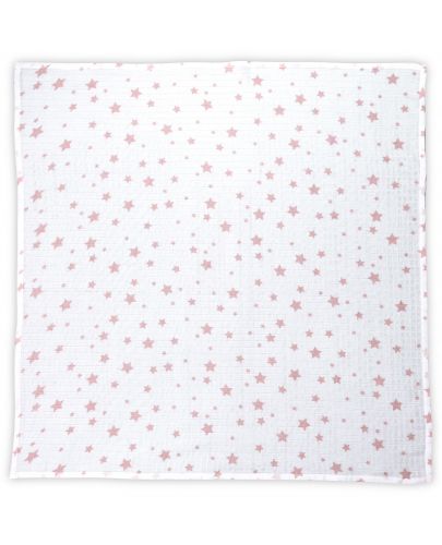 Памучна пелена Lorelli - 80 х 80 cm, бяла с розови звезди - 1