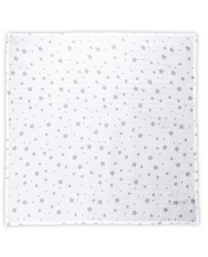 Памучна пелена Lorelli - 80 х 80 cm, бяла на сиви звезди - 1