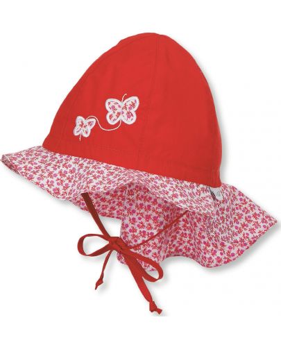 Памучна лятна шапка с UV 30+ защита Sterntaler - Червени пеперуди, 49 cm - 1