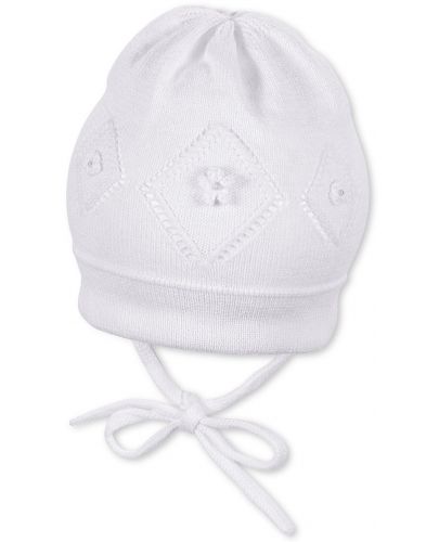 Памучна плетена детска шапка Sterntaler - 45 cm, 6-9 месеца, бяла - 1