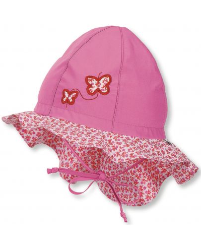 Памучна лятна шапка с UV 30+ защита Sterntaler - Розови пеперуди, 45 cm - 1