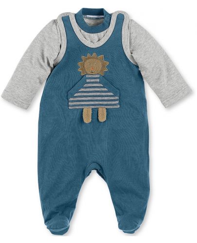 Памучен бебешки комплект Sterntaler - Лео, 56 cm, 3-4 месеца, синьо-сив - 1