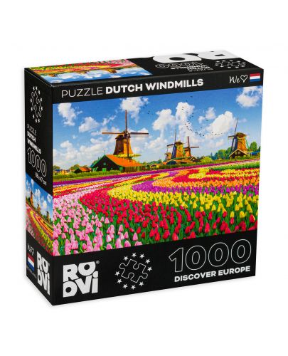 Пъзел Roovi от 1000 части – Вятърни мелници, Холандия - 1