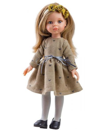 Комплект дрехи за кукла Paola Reina - Кафява рокля с дълъг ръкав, 32 cm - 1