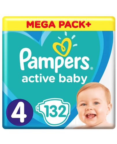 Пелени Pampers - Active Baby 4, 132 броя - 1