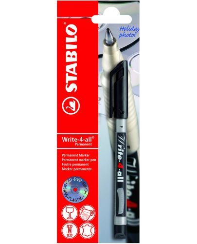 Перманентен маркер Stabilo - Write-4-all, F, 0.7 mm, черен - 1
