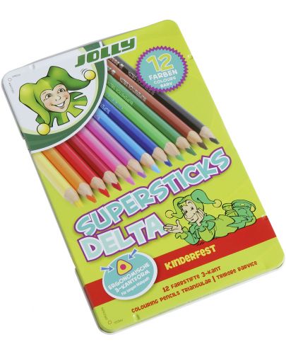 Персонализирани цветни моливи Jolly Superstick Delta - метална кутия, 12 цвята, Жоро - 1