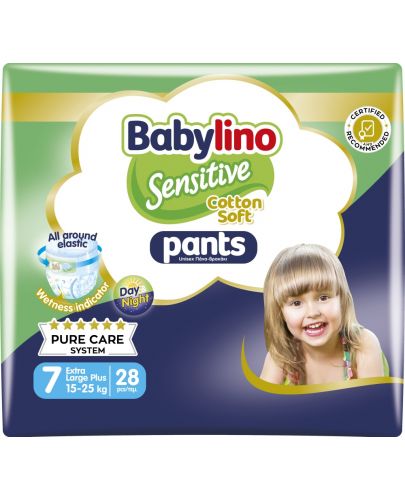 Пелени гащи Babylino - Sensitive, Cotton Soft, VP, размер 7, 15-25 kg, 28 броя  - 1