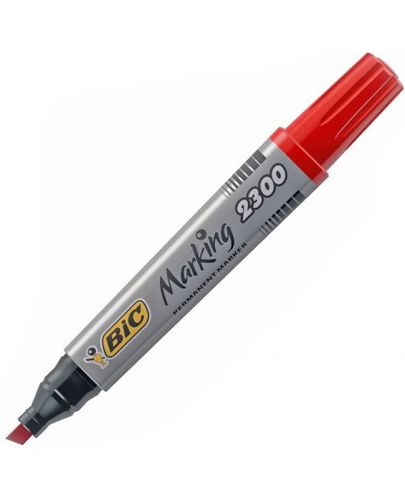 Перманентен маркер Bic - 2300 скосен връх, червен - 3