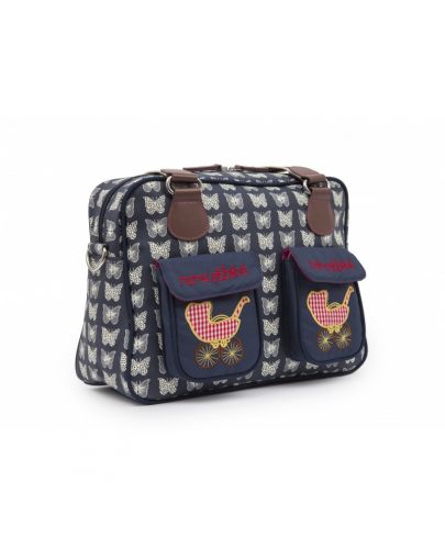 Pink Lining Бебешка чанта / чанта за количка модел Mama et Bebe Messenger, дизайн Cream Butterflies on Navy - 1