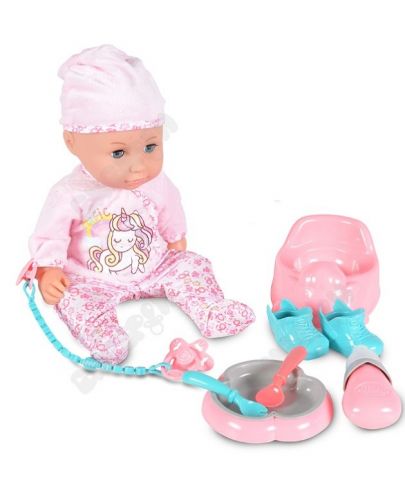 Пишкаща кукла Moni - С розови дрешки, 36 cm - 2