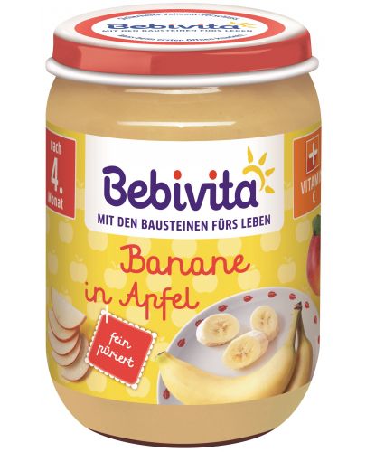 Плодово пюре Bebivita – Ябълка и банан, 190 g  - 1