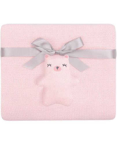Плетено памучно одеяло KikkaBoo - Bear with me, Pink - 1