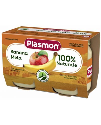 Плодово пюре Plasmon - Банан с ябълка, 2 х 104 g - 1