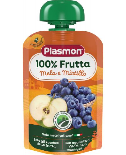 Плодова закуска Plasmon - Ябълка с  боровинка, 100 g - 1