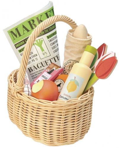 Плетена пазарска кошница Tender Leaf Toys - С продукти и цветя - 1