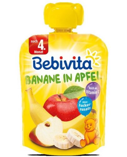 Плодово пюре Bebivita - Банан и ябълка, пауч, 90 g  - 1