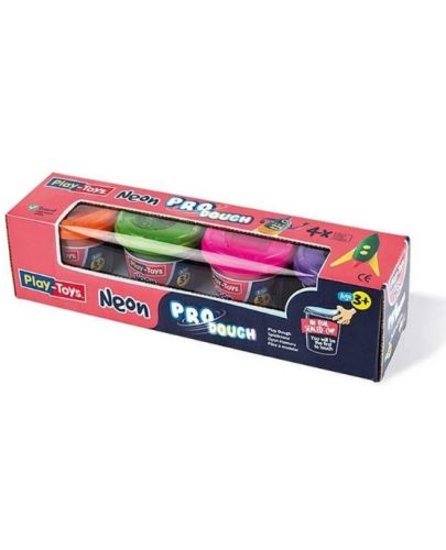 Пластилин Play-Toys - Неонови цветове, 4 х 50 g - 1