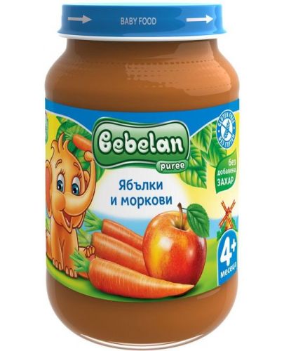Плодово пюре Bebelan Puree -  Ябълки и моркови, 190 g - 1