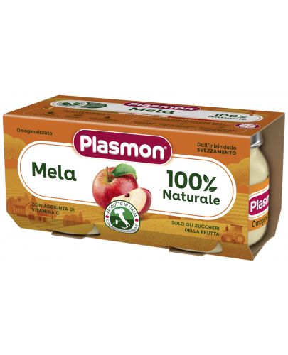 Плодово пюре Plasmon - С ябълка, 6м+, 2 х 80 g - 1