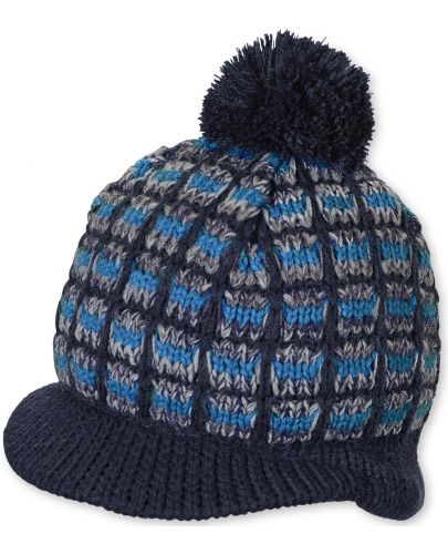 Плетена шапка с пискюл и козирка Sterntaler - 57 cm, 8+ години, синьо-черна - 1