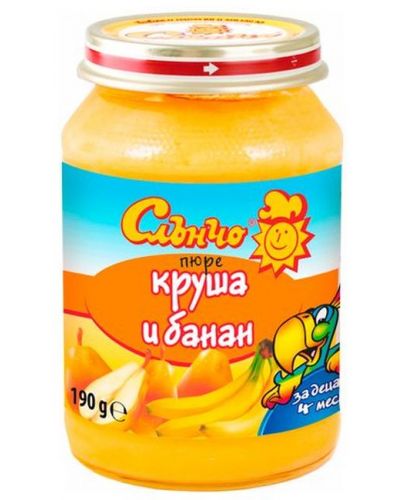 Плодово пюре Слънчо - Круша и банан, 190 g - 1