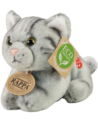 Плюшена играчка Rappa Еко приятели - Сиво коте, със звук, 15 cm - 1