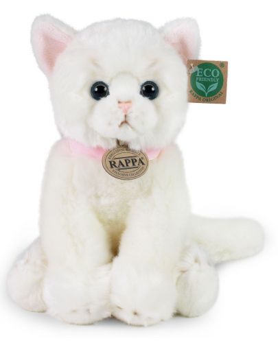 Плюшена играчка Rappa Еко приятели - Бяла котка, седяща, 25 cm - 2