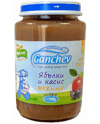 Плодово пюре Ganchev - Ябълки и касис, 190 g - 1