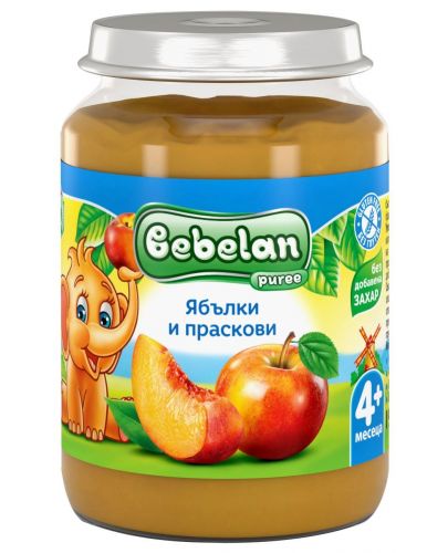 Плодово пюре Bebelan Puree -  Ябълки и праскови, 190 g - 1
