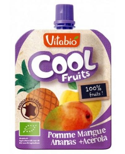 Плодов мус Vitabio - Ябълка, манго, ананас и ацерола, 90 g - 1