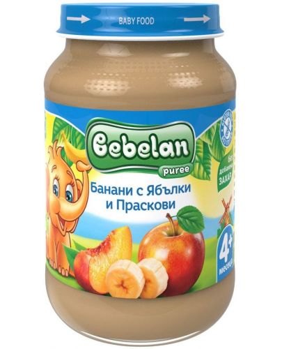 Плодово пюре Bebelan Puree-  Банани, ябълки и праскови, 190 g - 1
