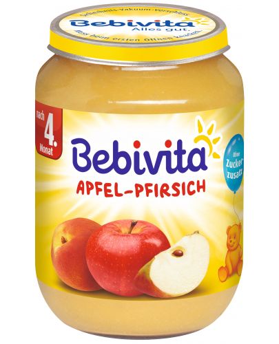 Плодово пюре Bebivita – Ябълка и праскова, 190 g  - 1