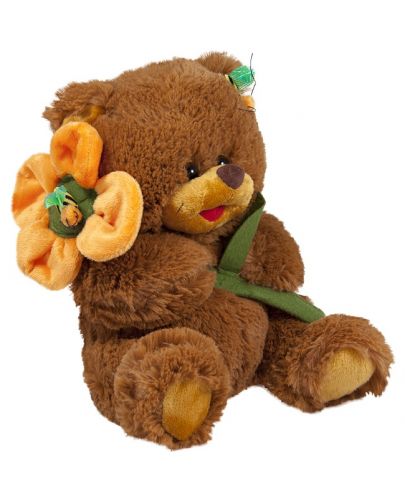 Плюшена играчка Амек Тойс - Мече с цвете и кафява муцунка, 28 сm - 1