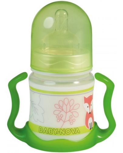 Пластмасово шише с дръжки Baby Nova - 150 ml, зелено - 1