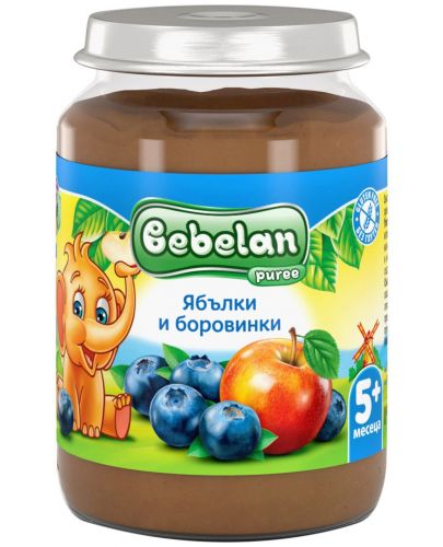 Плодово пюре Bebelan Puree - Ябълки и боровинки, 190 g - 1