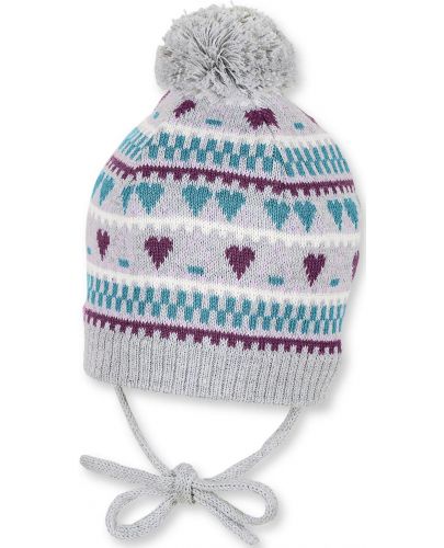 Плетена детска шапка Sterntaler - На сърца, 47 cm, 9-12 месеца, сива - 1