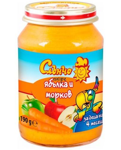 Плодово пюре Слънчо - Ябълка и морков, 190 g - 1