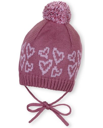 Плетена зимна шапка с пискюл Sterntaler-  43 cm, 5-6 месеца, розова - 1
