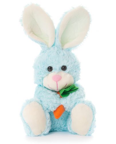 Плюшено зайче Tea Toys - Чочо, 28 cm, с морков, синьо - 1