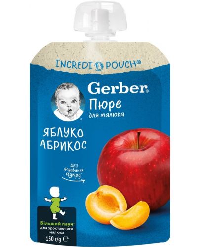 Плодова закуска Nestle Gerber Natural - Пауч с ябълки и кайсии, 150 g - 1