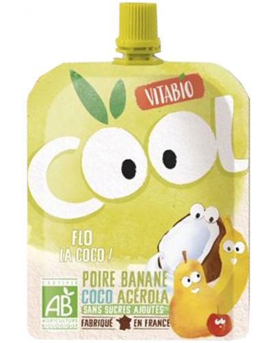 Плодов мус Vitabio - Кокосово мляко, круша, банан и ацерола, 85 g - 1