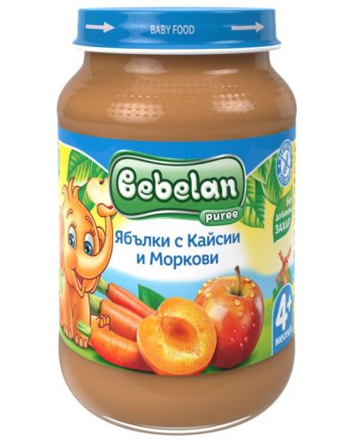 Плодово пюре Bebelan Puree -  Ябълки, кайсии и моркови, 190 g - 1
