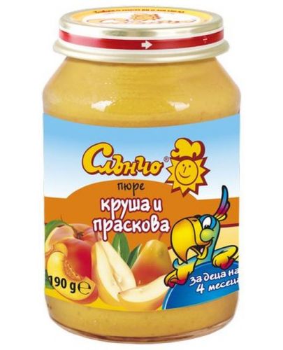 Плодово пюре Слънчо - Круша и праскова, 190 g - 1