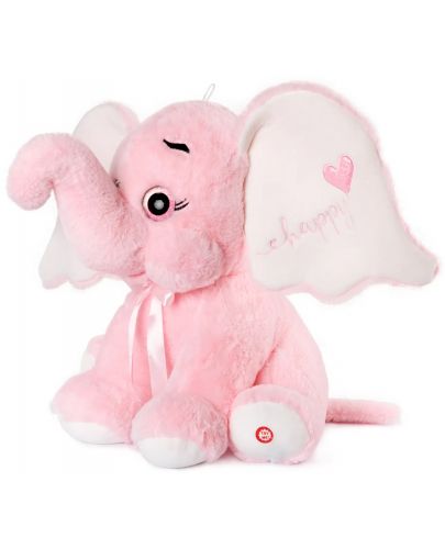 Плюшена играчка Амек Тойс - Слонче със сърце и звук, розово, 41 cm - 1