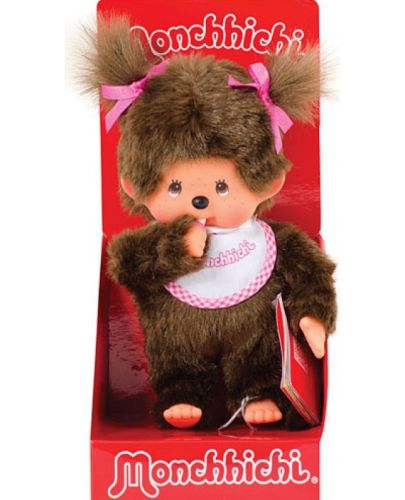Плюшена играчка Monchhichi - Маймунка момиченце с розов лигавник, 20cm - 1