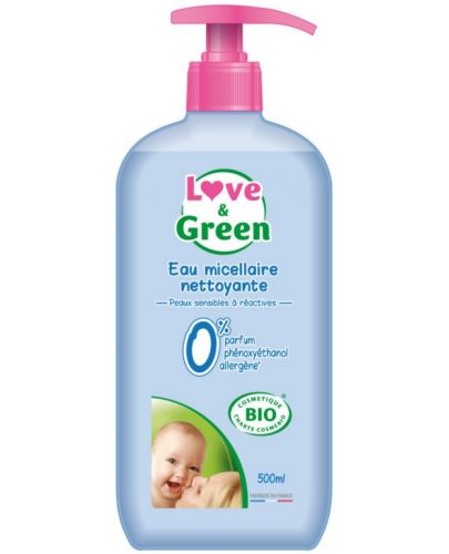 Почистваща мицеларна вода Love & Green - Без аромат, 500 ml - 1