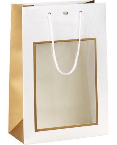 Подаръчна торбичка Giftpack - 20 x 10 x 29 cm, бяло и мед, с PVC прозорец - 1