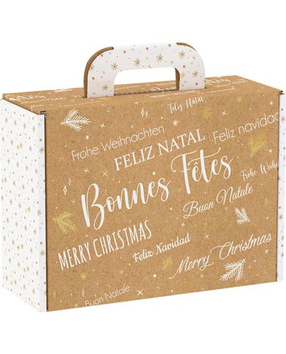 Подаръчна кутия Giftpack - Bonnes Fêtes, крафт и бяло, 25 x 18.5 x 9.5 cm - 1