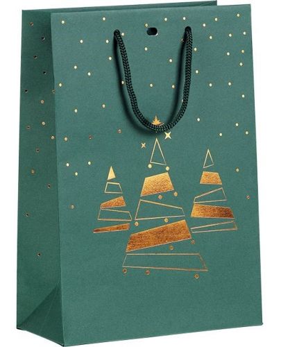Подаръчна торбичка Giftpack - Bonnes Fêtes, 20 x 10 x 29 cm, коледна елха, зелено и медно - 1